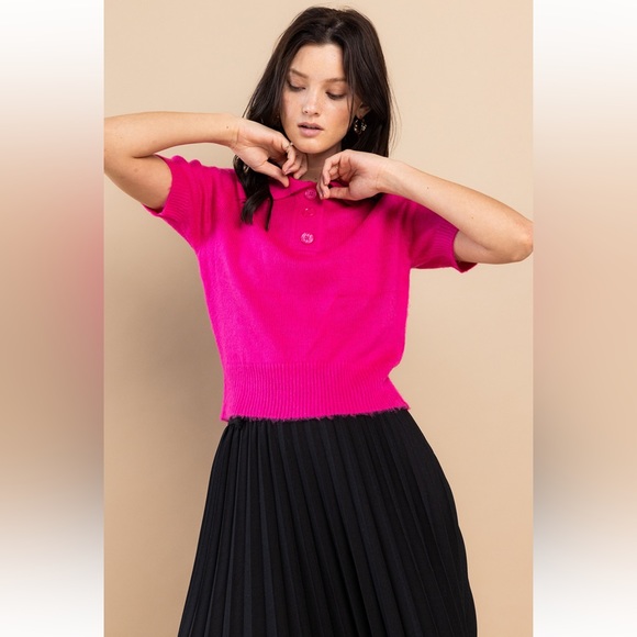 29 Soft Angora Knit Short Sleeve Sweater Top - Picture 3 of 5